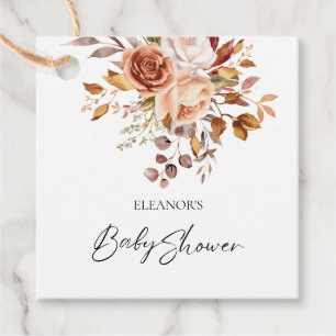Rustic Terracotta Blommigt Namn Baby Shower Tack Gåvor Etiketter