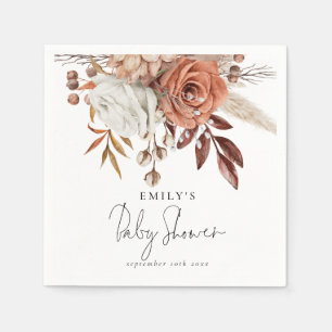 Rustic Terracotta Blommigt Namn Boho Baby Shower Pappersservett