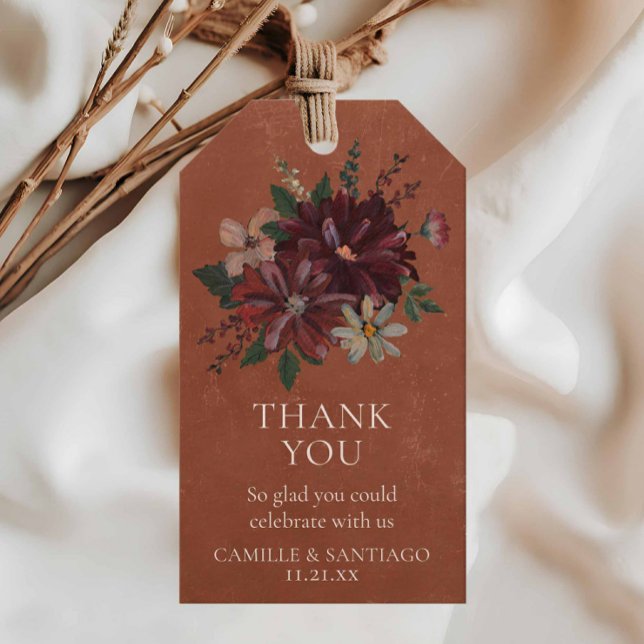 Rustic Terracotta Blommigt Wedding Favor Märkre Presentetikett (Skapare uppladdad)