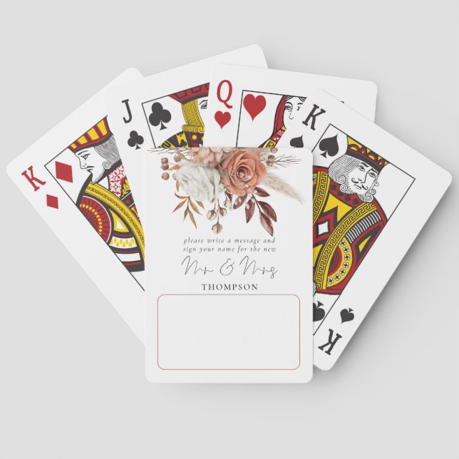 Rustic Terracotta Blommigtar Bröllop Guest Bok Casinokort (Baksidan)