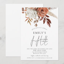 Rustic Terracotta Blommigtar Femtionde Födelsedags Inbjudningar