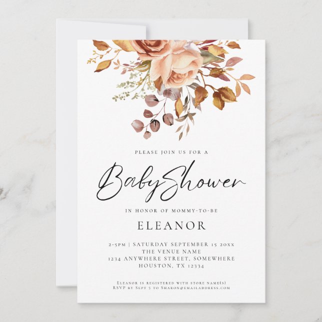 Rustic Terracotta Blommigts Baby Shower-inbjudan Inbjudningar (Framsida)