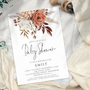 Rustic Terracotta Blommigts Baby Shower Inbjudningar