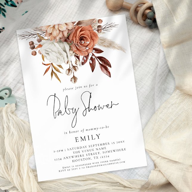 Rustic Terracotta Blommigts Baby Shower Inbjudningar (Skapare uppladdad)