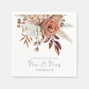 Rustic Terracotta Blommigts Gratulerar Mrs Bröllop Pappersservett