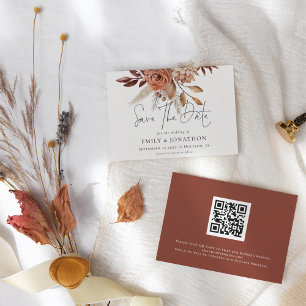 Rustic Terracotta Blommigts QR-koden Bröllop Spara Datumet