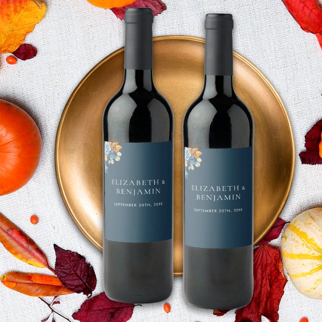 Rustic Terracotta Blue Rust Eucalyptus Bröllop Vinflaska Etikett (Skapare uppladdad)