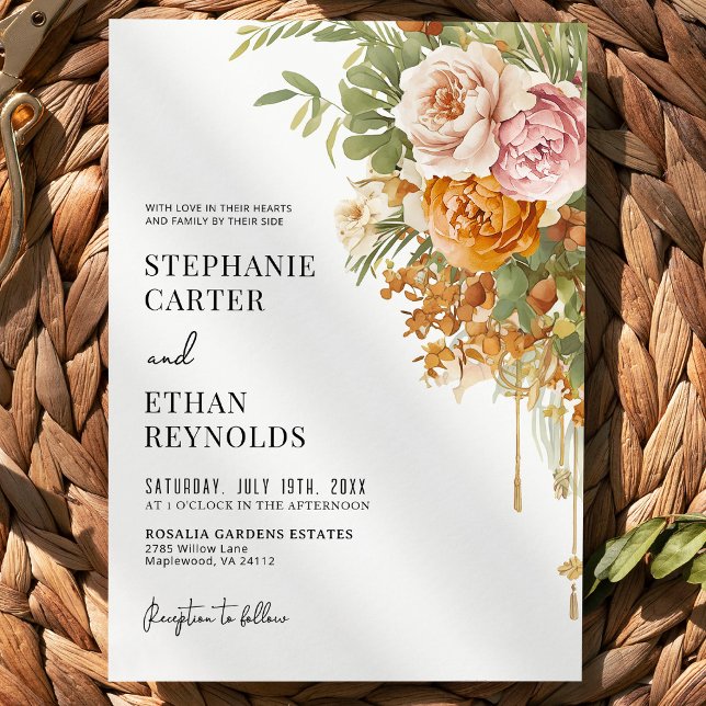 Rustic Terracotta Blush Floral Boho Wedding  Inbjudningar (Skapare uppladdad)