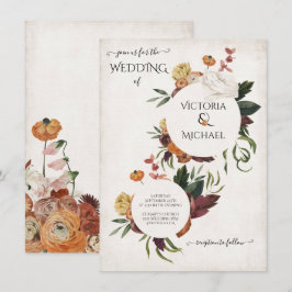 Rustic Terracotta Boho Blommigt Wreaths Bröllop Inbjudningar