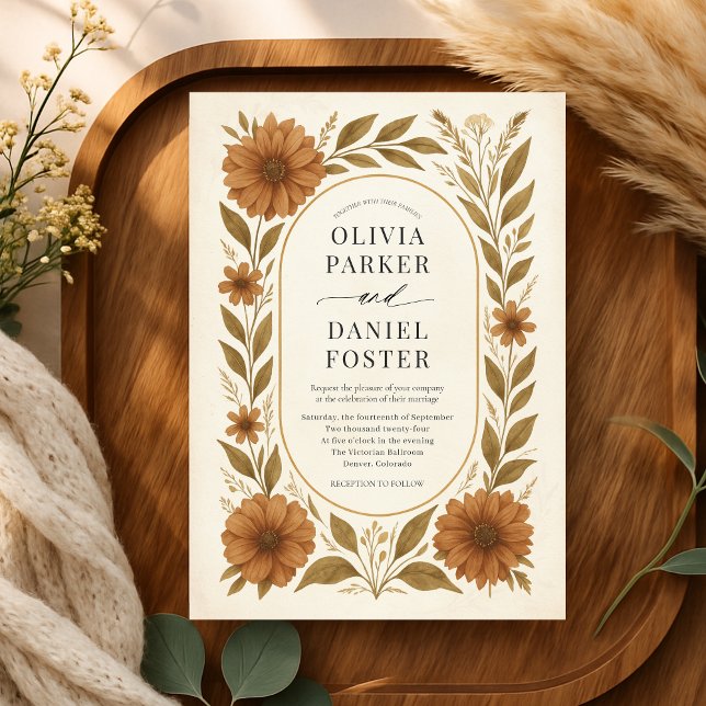 Rustic Terracotta Boho Floral Wedding Inbjudningar (Skapare uppladdad)