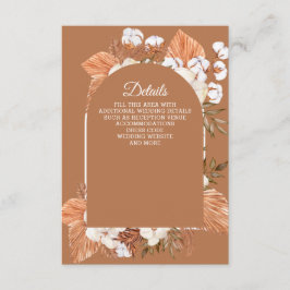 Rustic Terracotta Boho Pampas Arched Bröllop Tilläggskort