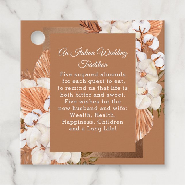 Rustic Terracotta Boho Pampas Orchids Bröllop Gåvor Etiketter (Framsida)