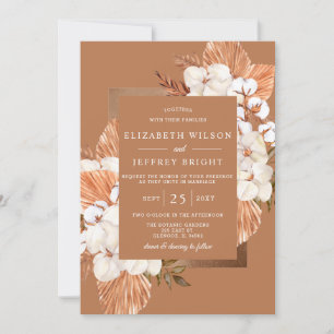 Rustic Terracotta Boho Pampas Orchids Bröllop Inbjudningar