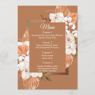 Rustic Terracotta Boho Pampas Orchids Bröllop Meny