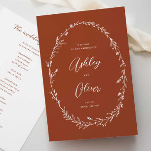 Rustic Terracotta Boho Wildblomman Bröllop Program