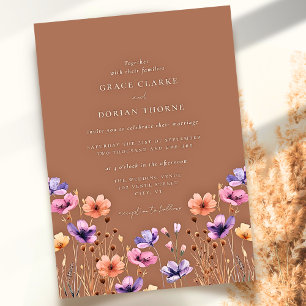 Rustic Terracotta Boho WildblommMocha Bröllop Inbjudningar