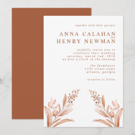 Rustic Terracotta Botaniska Blommigten Bröllop Inbjudningar