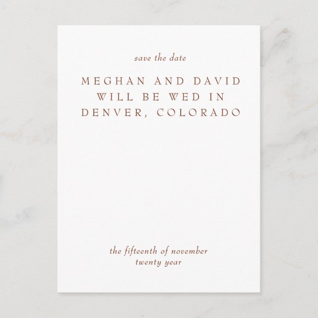 Rustic Terracotta Bränner Orange Modern Spara Dat Meddelande Vykort (Framsida)