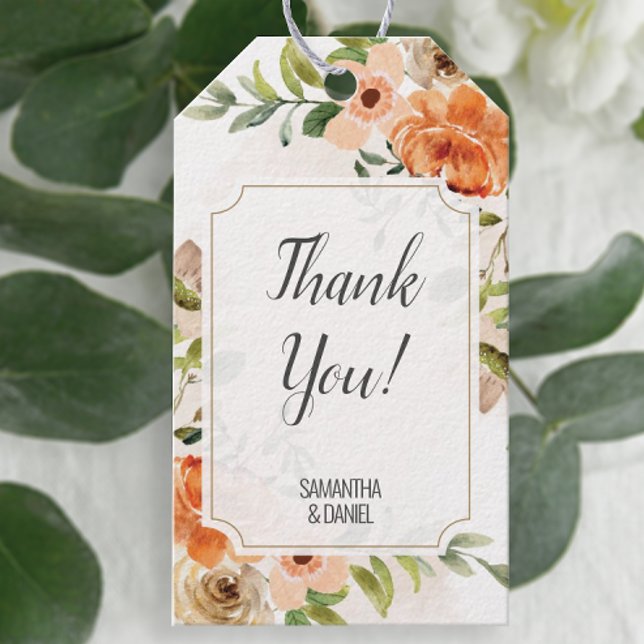 Rustic Terracotta Bröllop Tack Presentetikett (Easily personalize these pretty floral favor tags with just a few clicks.)