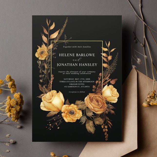 Rustic Terracotta Elegant Mörk Moody Fall Wedding Inbjudningar (Rustic Terracotta Elegant Dark Moody Fall Wedding Invitation)