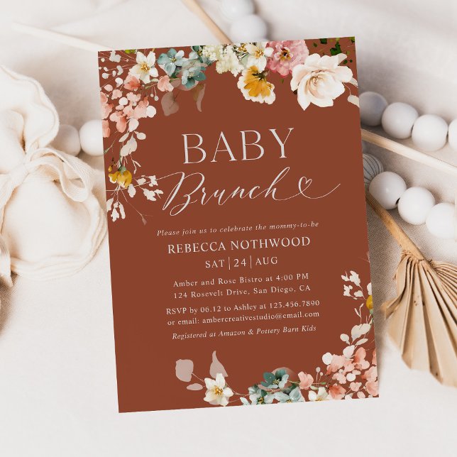 Rustic Terracotta Fall Blommigt Baby Shower Inbjudningar (Skapare uppladdad)