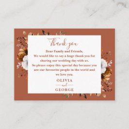 Rustic Terracotta Fall Blommigt Bröllop Tack Placeringskort
