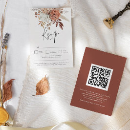 Rustic Terracotta Fall Blommigts QR-koden Bröllop OSA Kort