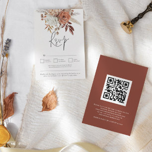Rustic Terracotta Fall Blommigts QR-koden Bröllop OSA Kort