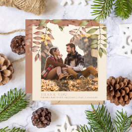 Rustic Terracotta Fall Höst löv Photo Bröllop Tack Kort