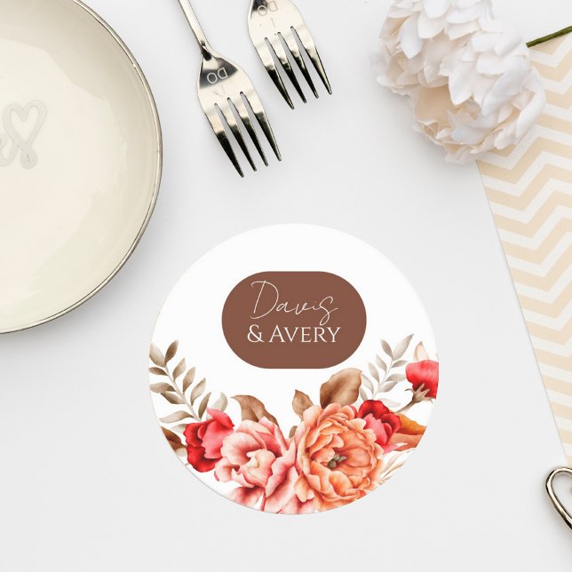 Rustic Terracotta Floral Wedding Coaster Underlägg Papper Rund (Skapare uppladdad)