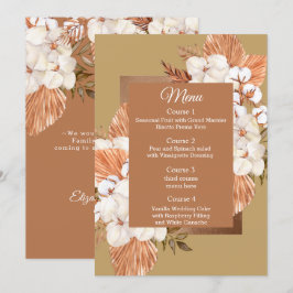 Rustic Terracotta Guld Boho Pampas Bröllop Meny