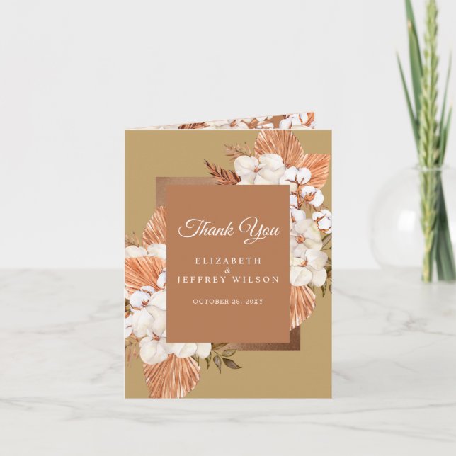 Rustic Terracotta Guld Boho Pampas tackkort Inbjudan (Framsida)