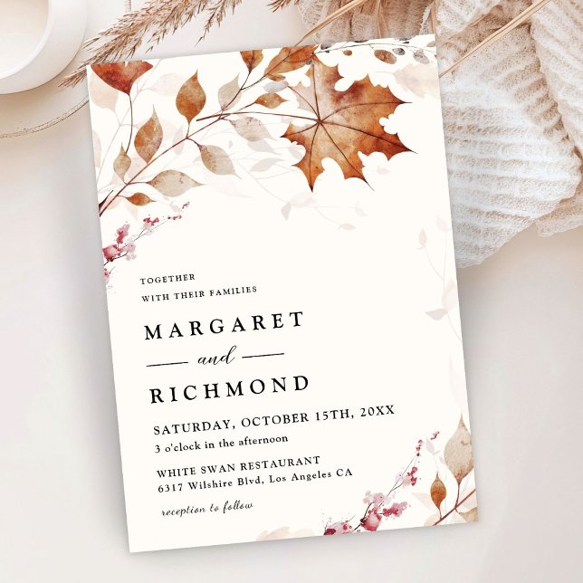 Rustic Terracotta Lämnar Watercolor Fall Wedding Inbjudningar (Skapare uppladdad)