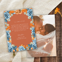 Rustic Terracotta Navy Blue and Rust Bröllop Photo Tack Kort