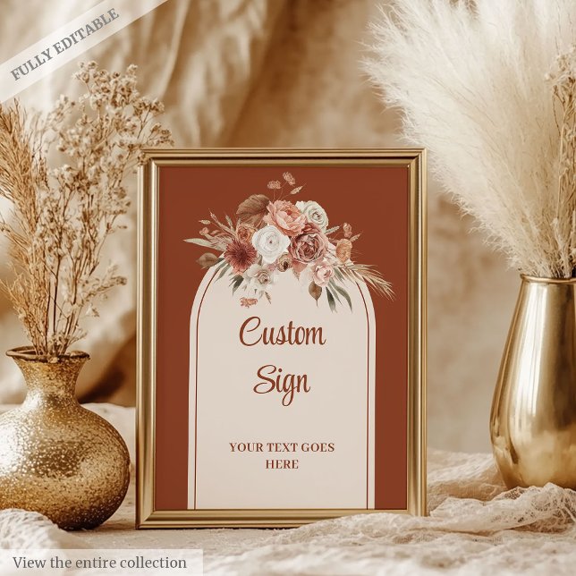 Rustic Terracotta Pampas Sage Boho Blommigt Bröllo Poster (Rustic Terracotta Pampas Sage Boho Floral Wedding Poster)