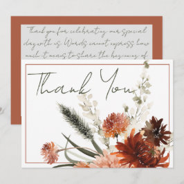 Rustic Terracotta Rust Flowers Bröllop Tack Kort