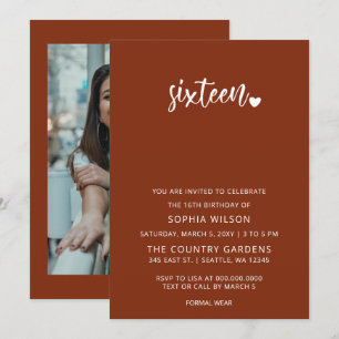 Rustic Terracotta Script Sweet 16 Birthday Photo Inbjudningar