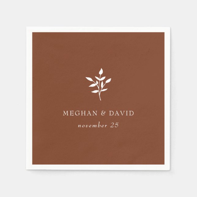 Rustic Terracotta Simple Modern Botanical Bröllop Pappersservett (Framsidan)