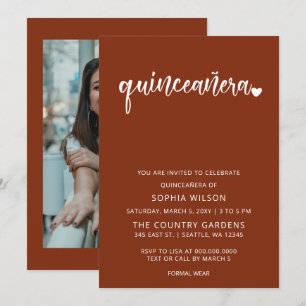 Rustic Terracotta Simple Script Quinceanera Photo Inbjudningar