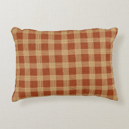 Rustic Terracotta & Tan Plaid Farmhouse Check Prydnadskudde