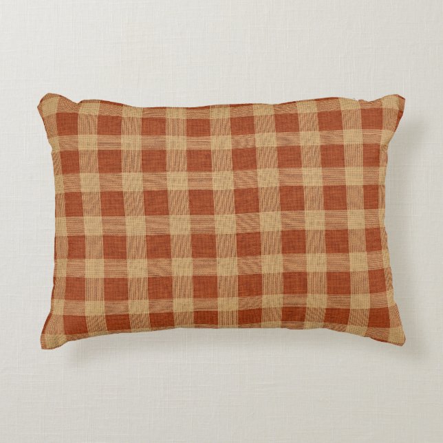 Rustic Terracotta & Tan Plaid Farmhouse Check  Prydnadskudde (Framsidan)