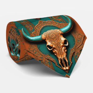 Rustic Terracotta Teal Westernare Land Bull SKull Slips
