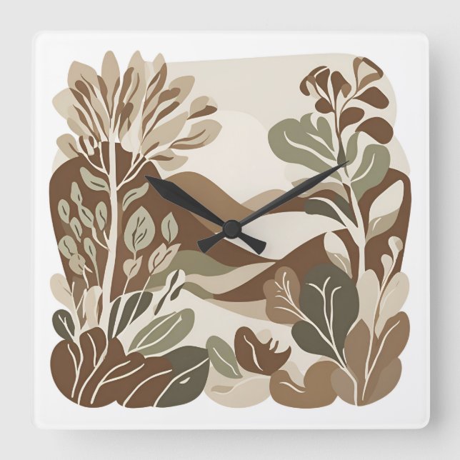Rustic Terracotta WildblomBoho Eclectic Design Fyrkantig Klocka (Framsida)