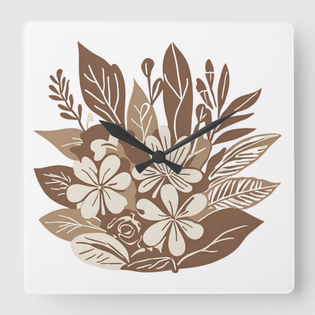 Rustic Terracotta WildblomBoho Eclectic Design Fyrkantig Klocka (Framsida)