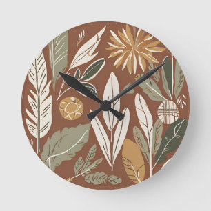 Rustic Terracotta WildblomBoho Eclectic Design Rund Klocka