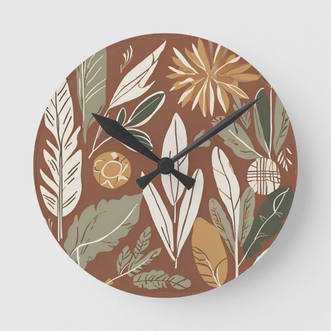 Rustic Terracotta WildblomBoho Eclectic Design Rund Klocka (Framsida)