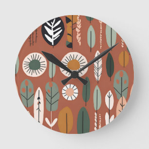 Rustic Terracotta WildblomBoho Eclectic Design Rund Klocka