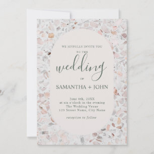 Rustic Terrazzo Benvit Modern Script Bröllop Inbjudningar