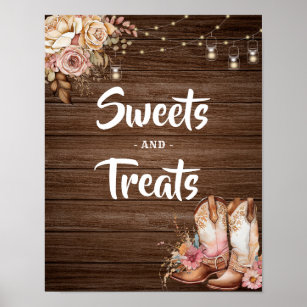 Rustic Texas Boots Cowgirl Birthday Sweets Treats Poster