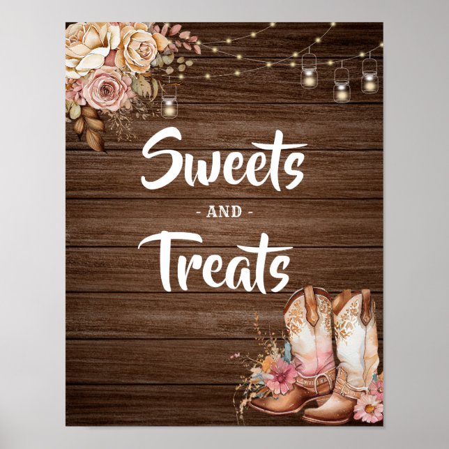 Rustic Texas Boots Cowgirl Birthday Sweets Treats Poster (Framsidan)